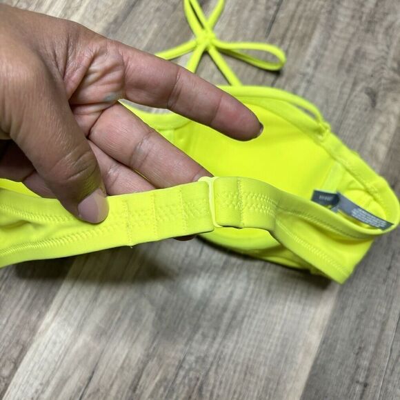 Aerie yellow floral twist bikini underwire halter top Bridget NEON 34B - Picture 6 of 8